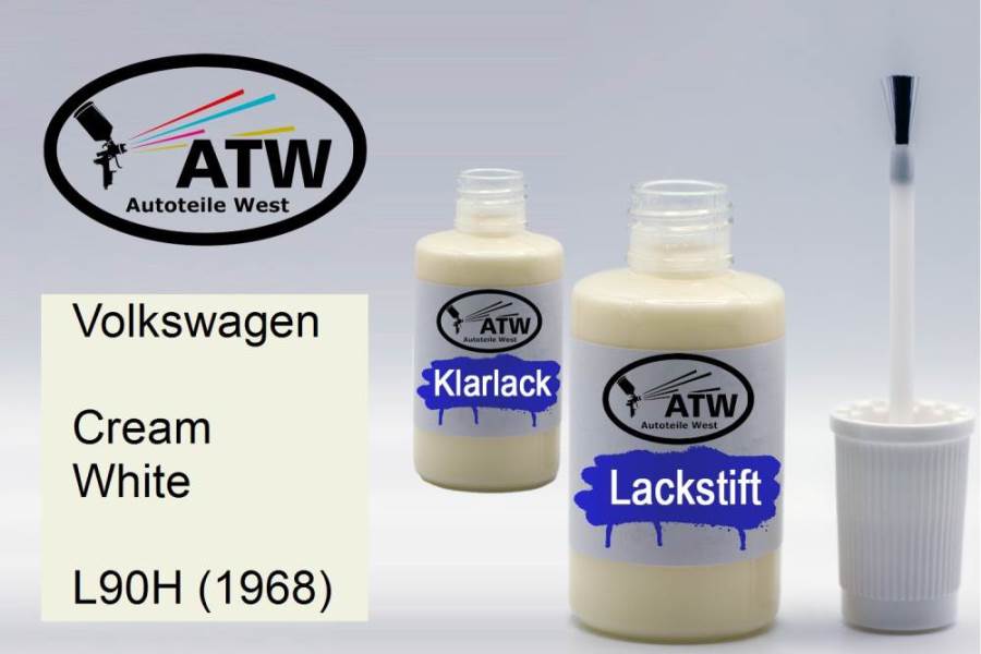 Volkswagen, Cream White, L90H (1968): 20ml Lackstift + 20ml Klarlack - Set, von ATW Autoteile West.